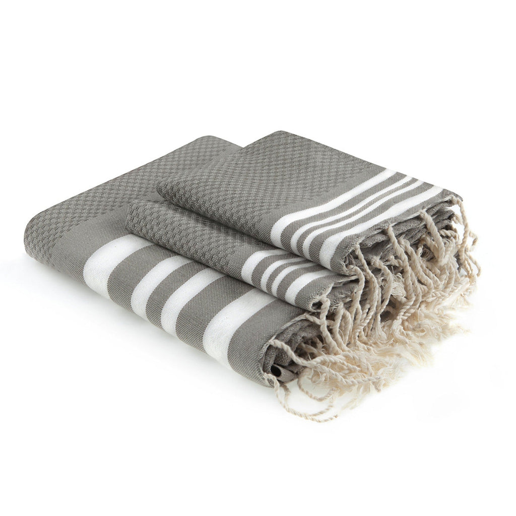 Bath towels (1+2) cotton 100x200+2(40x60) HAMPTONS light taupe / white