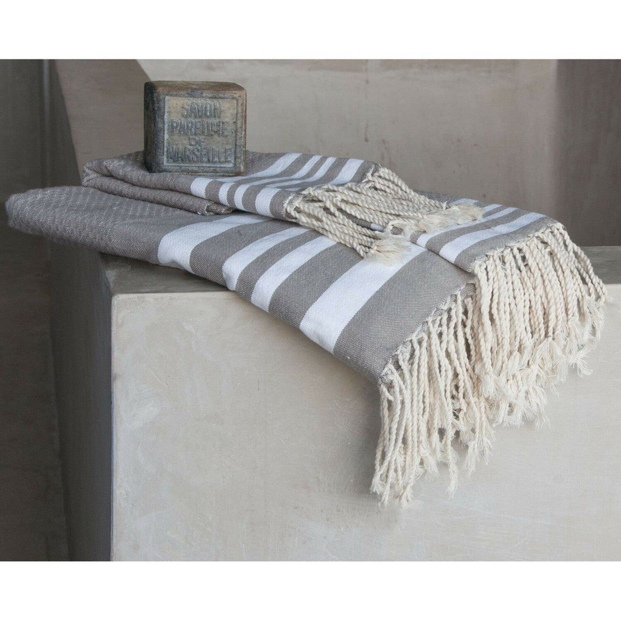 Bath towels (1+2) cotton 100x200+2(40x60) HAMPTONS light taupe / white