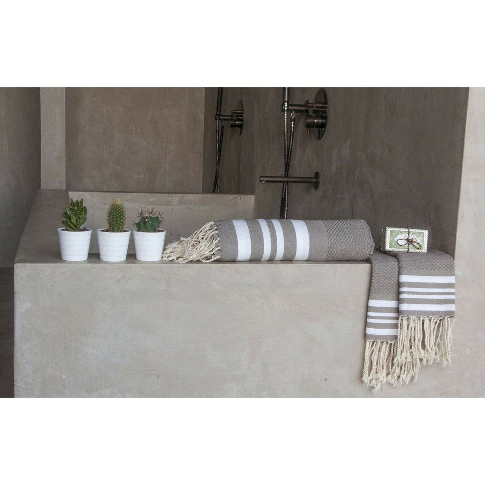 Bath towels (1+2) cotton 100x200+2(40x60) HAMPTONS light taupe / white