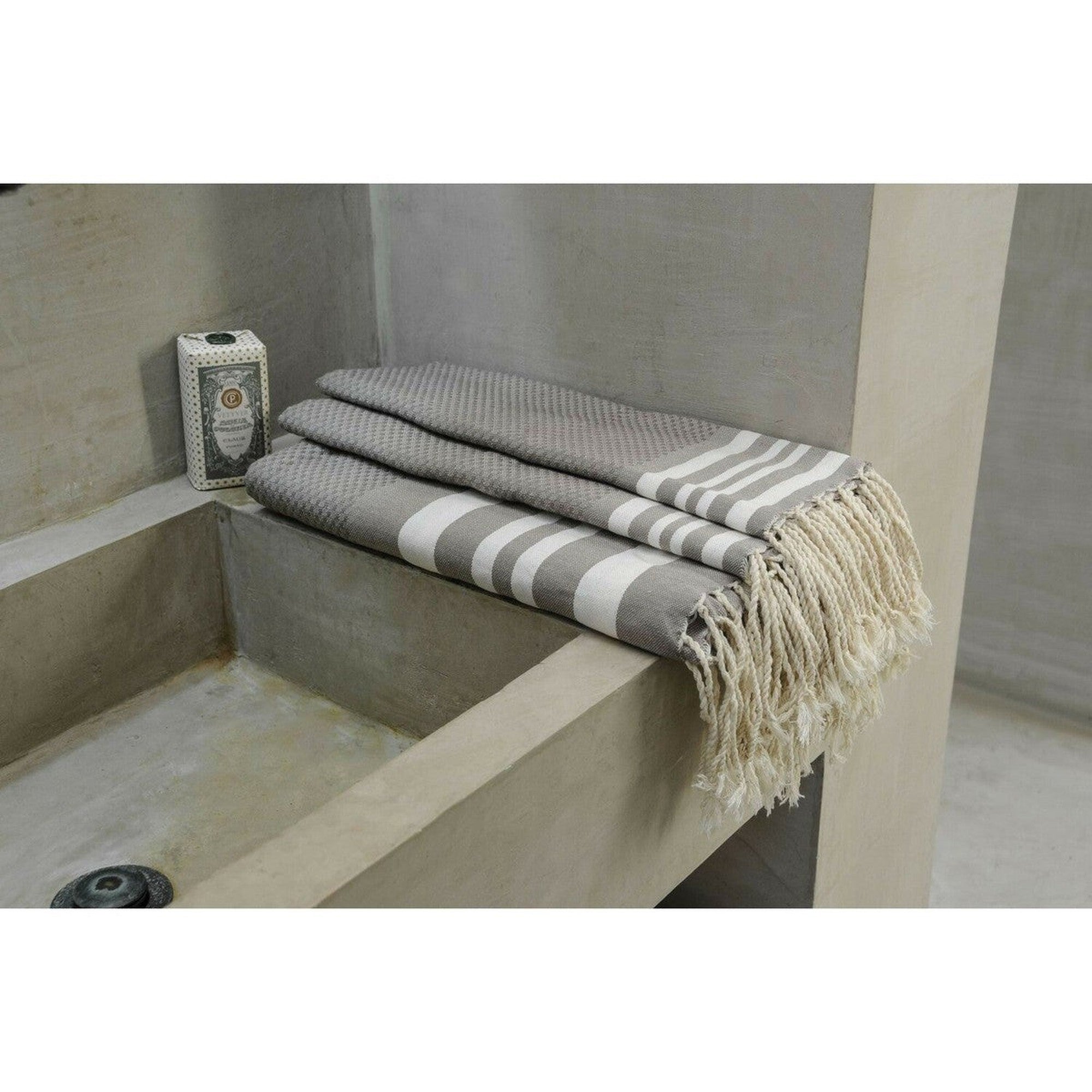 Bath towels (1+2) cotton 100x200+2(40x60) HAMPTONS light taupe / white