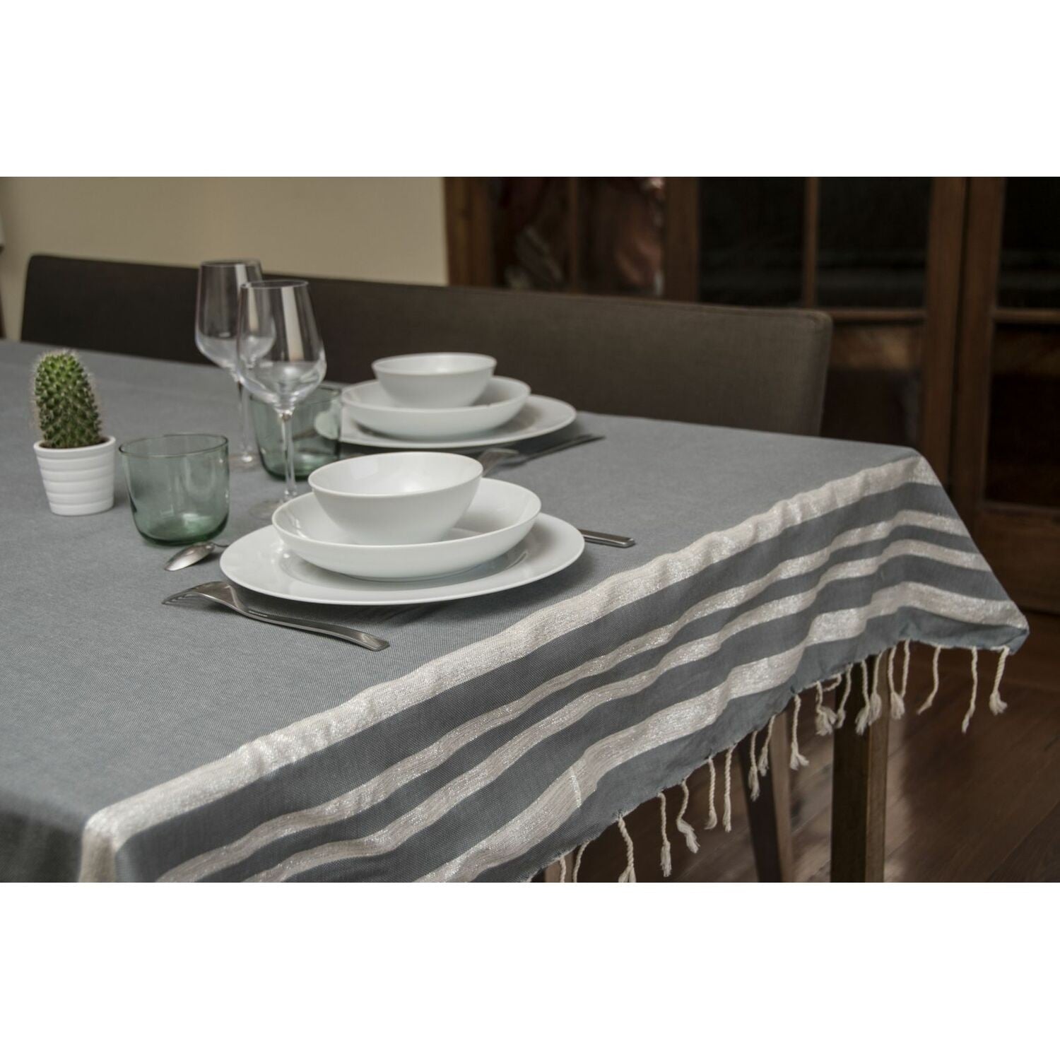 Mantel Hamptons de algodón y lúrex - Gris