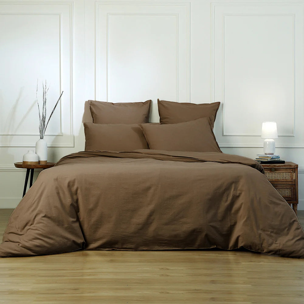 Luna - Drap Plat - Coton Lavé - Noisette