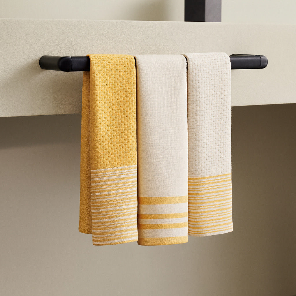 Torchon (X3) Coton 45X70 Mahdia Jaune Moutarde