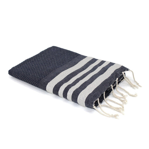 Fouta Nid D'Abeille Hamptons - Bleu Jean / Argent