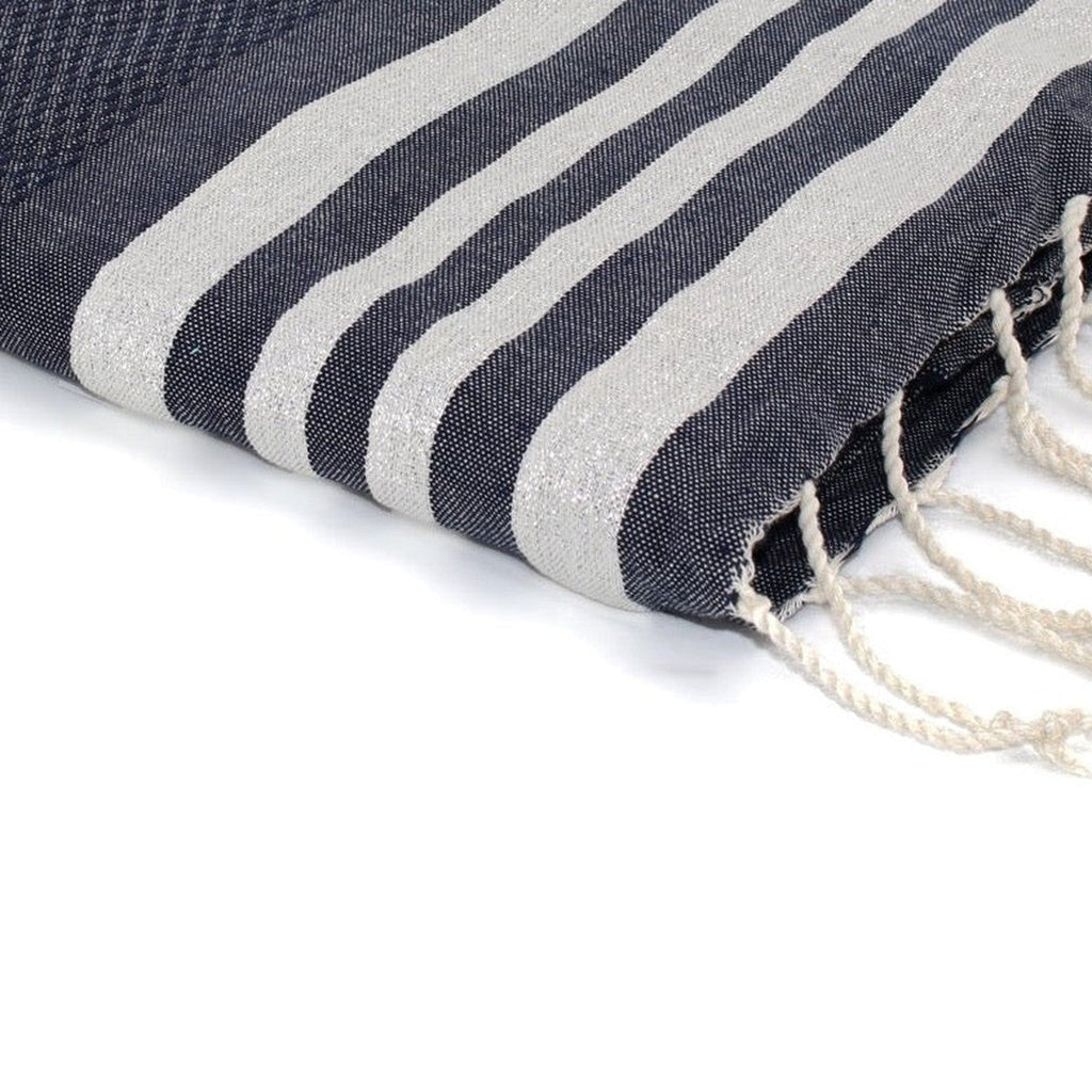 Honeycomb cotton fouta 100x200 HAMPTONS denim blue / silver