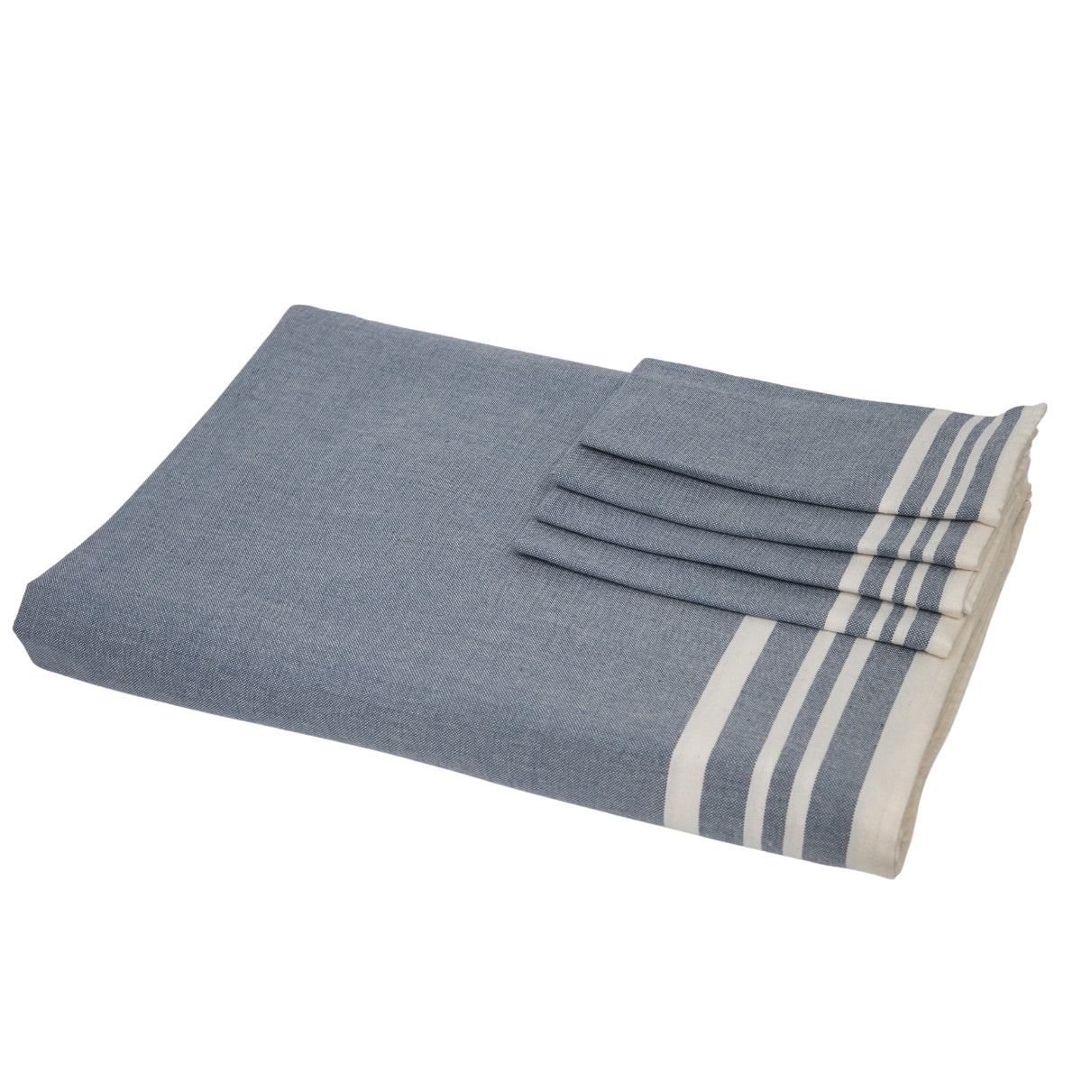 Mahdia - Nappe + 10 Serviettes - Bleu Jean