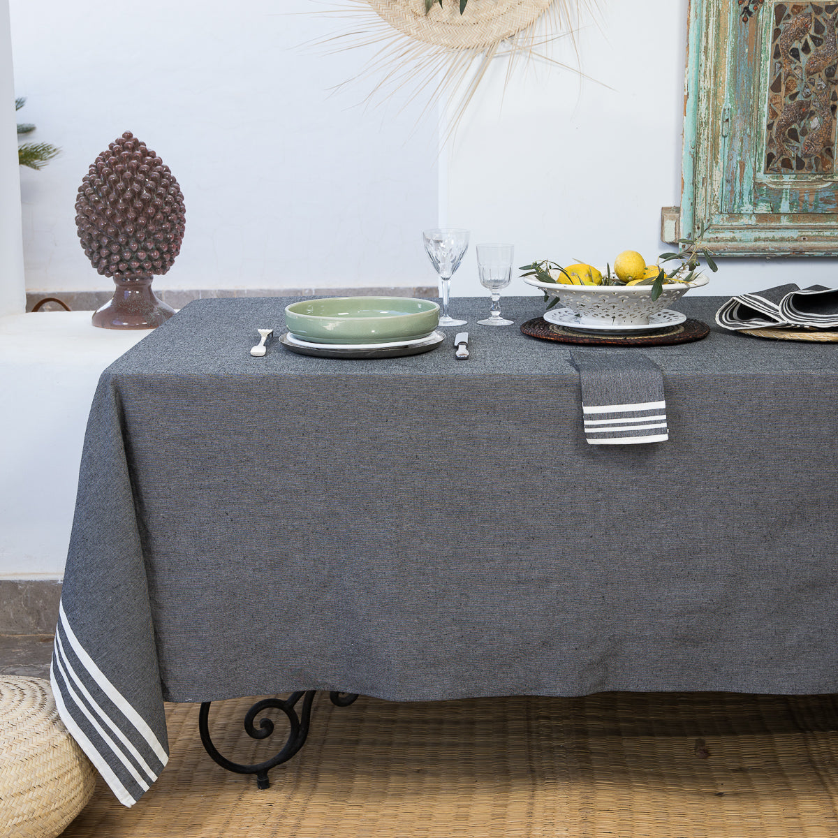 Mahdia - Nappe + 10 Serviettes - Noir
