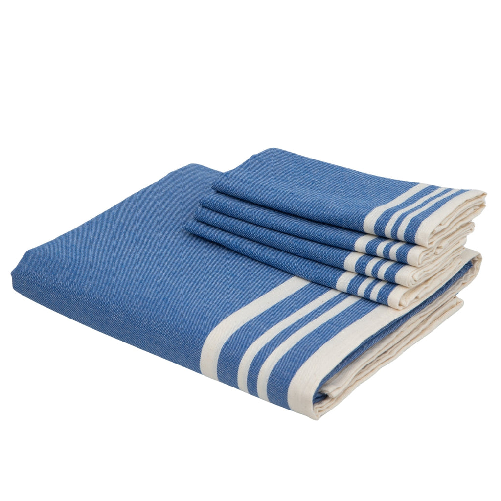 Mahdia - Nappe + 8 Serviettes - Bleu Grec