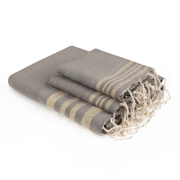 Toallas de baño (1+2) algodón 100x200+2(40x60) HAMPTONS taupe claro / dorado
