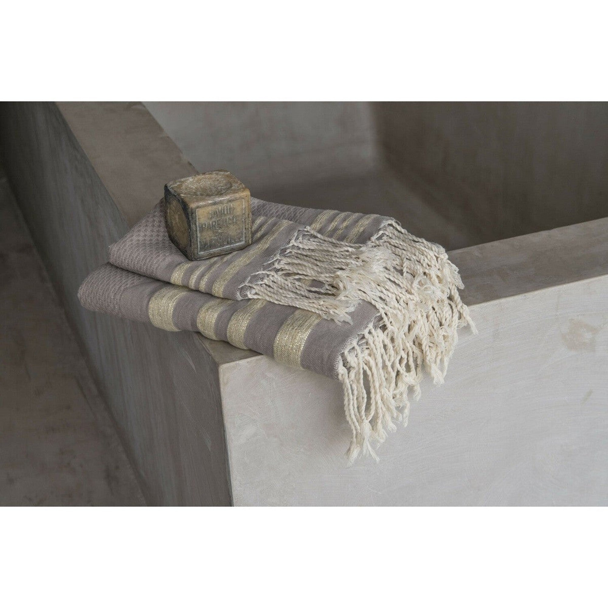 Bath towels (1+2) cotton 100x200+2(40x60) HAMPTONS light taupe / gold