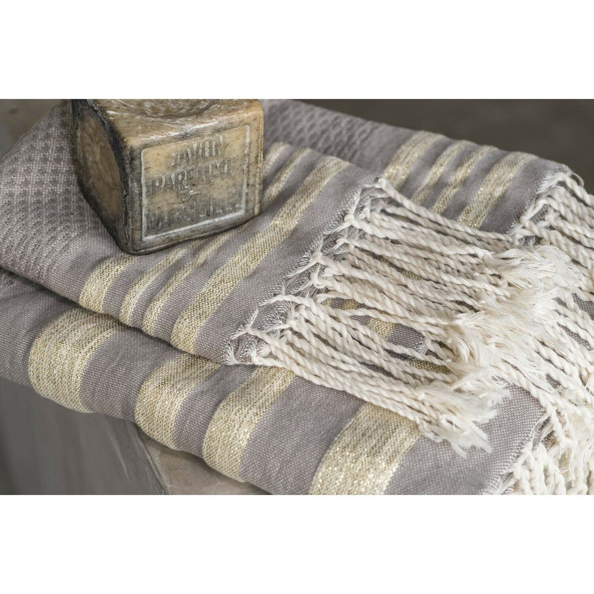Bath towels (1+2) cotton 100x200+2(40x60) HAMPTONS light taupe / gold
