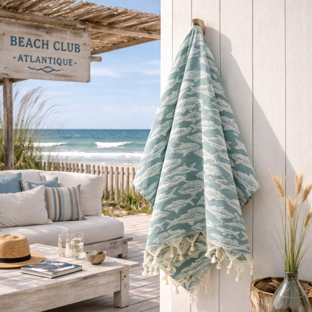 Jacquard Fouta - Cotton - Sage Green - Fish