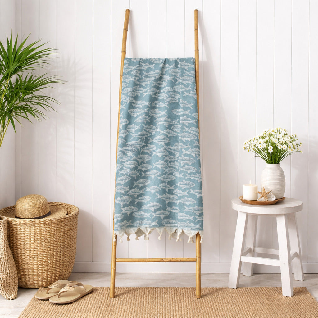 Jacquard Fouta - Cotton - Sage Green - Fish
