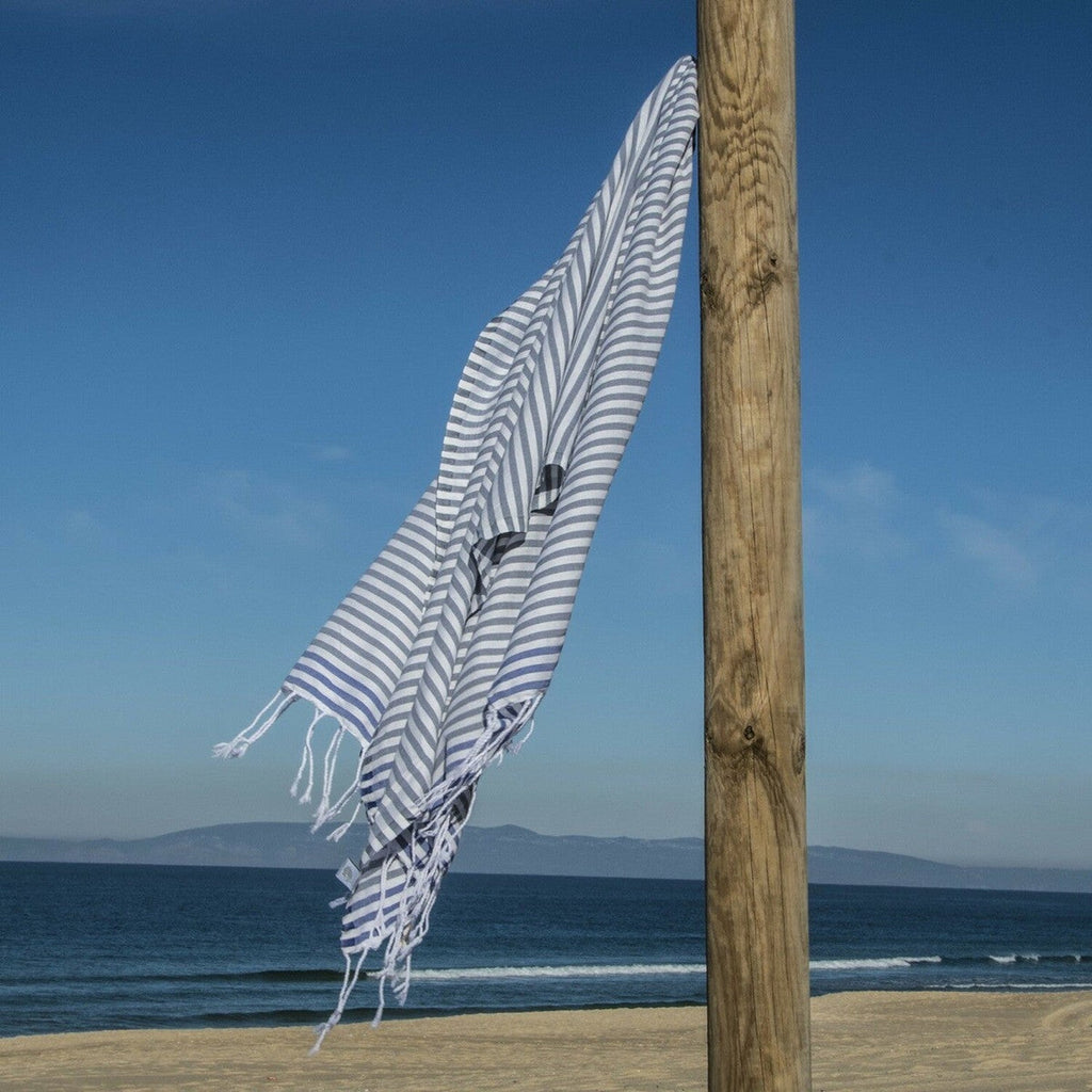 Cotton pareo fouta 100x200 BORA BORA medium gray / Greek blue