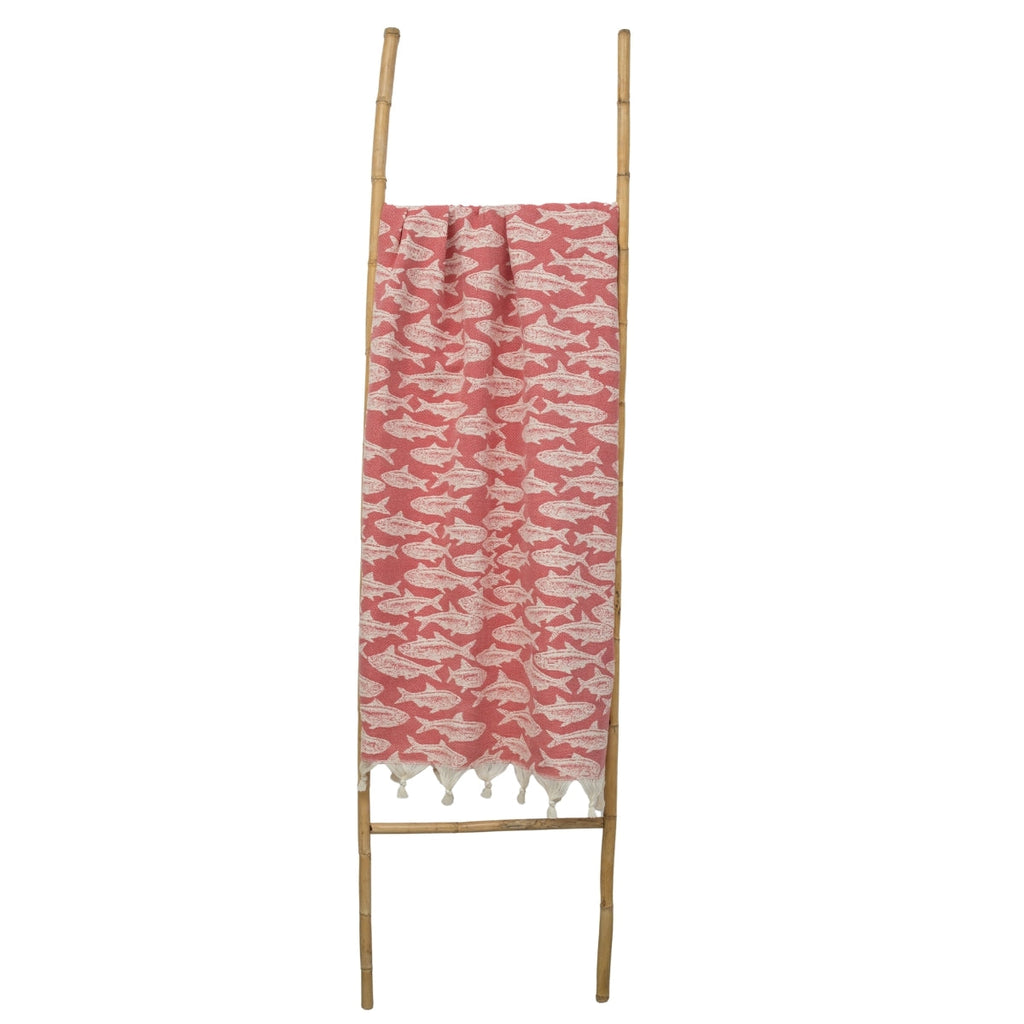 Jacquard Fouta - Cotton - Coral Red - Fish