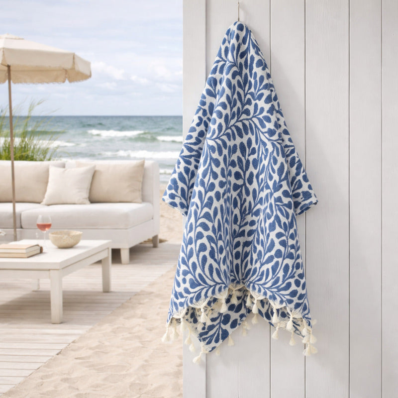 Jacquard Fouta - Cotton - Denim Blue - Leaf