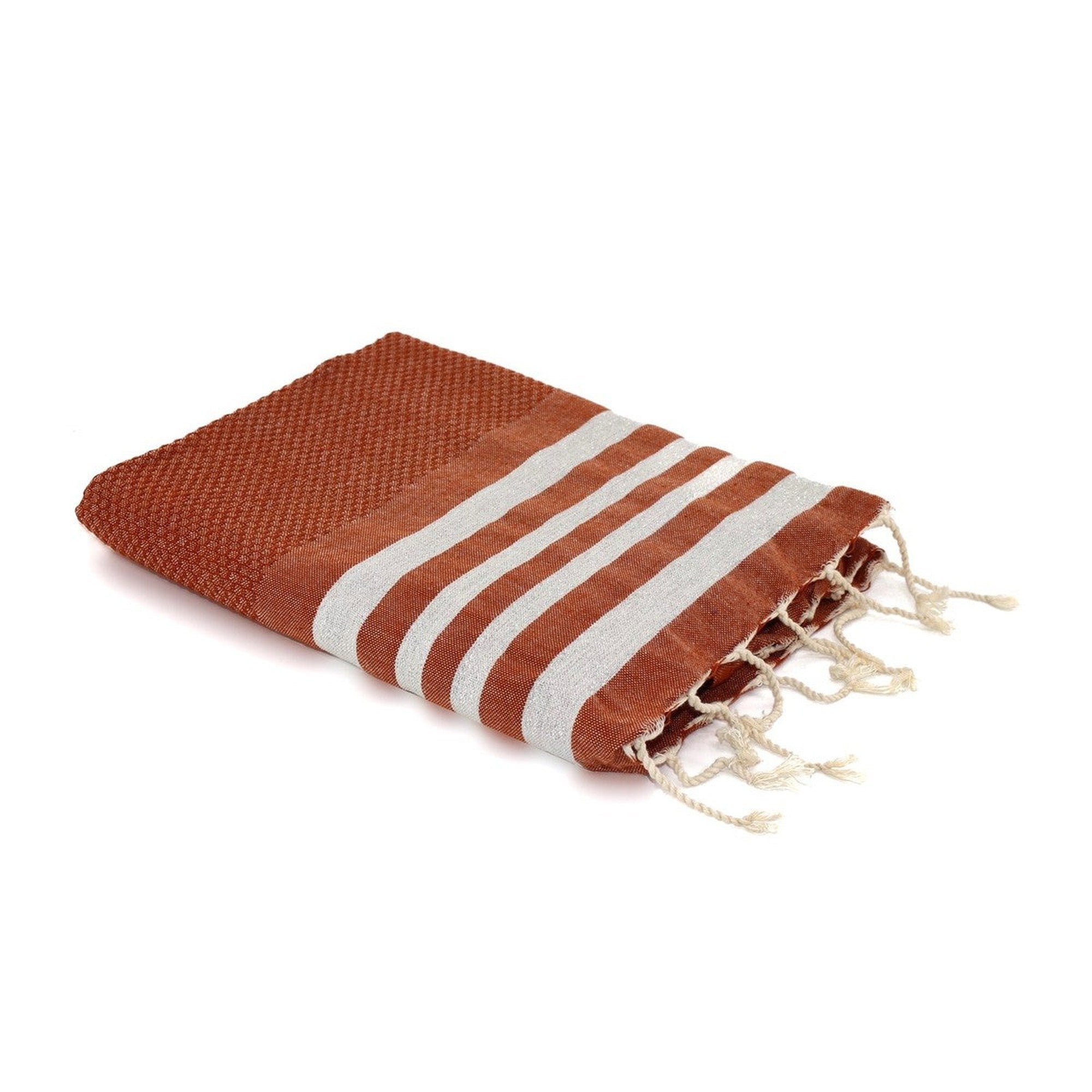 Honeycomb cotton fouta 100x200 HAMPTONS terracotta / silver