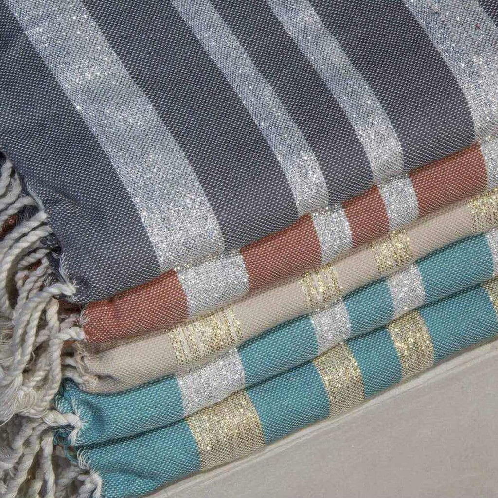 Honeycomb cotton fouta 100x200 HAMPTONS terracotta / silver