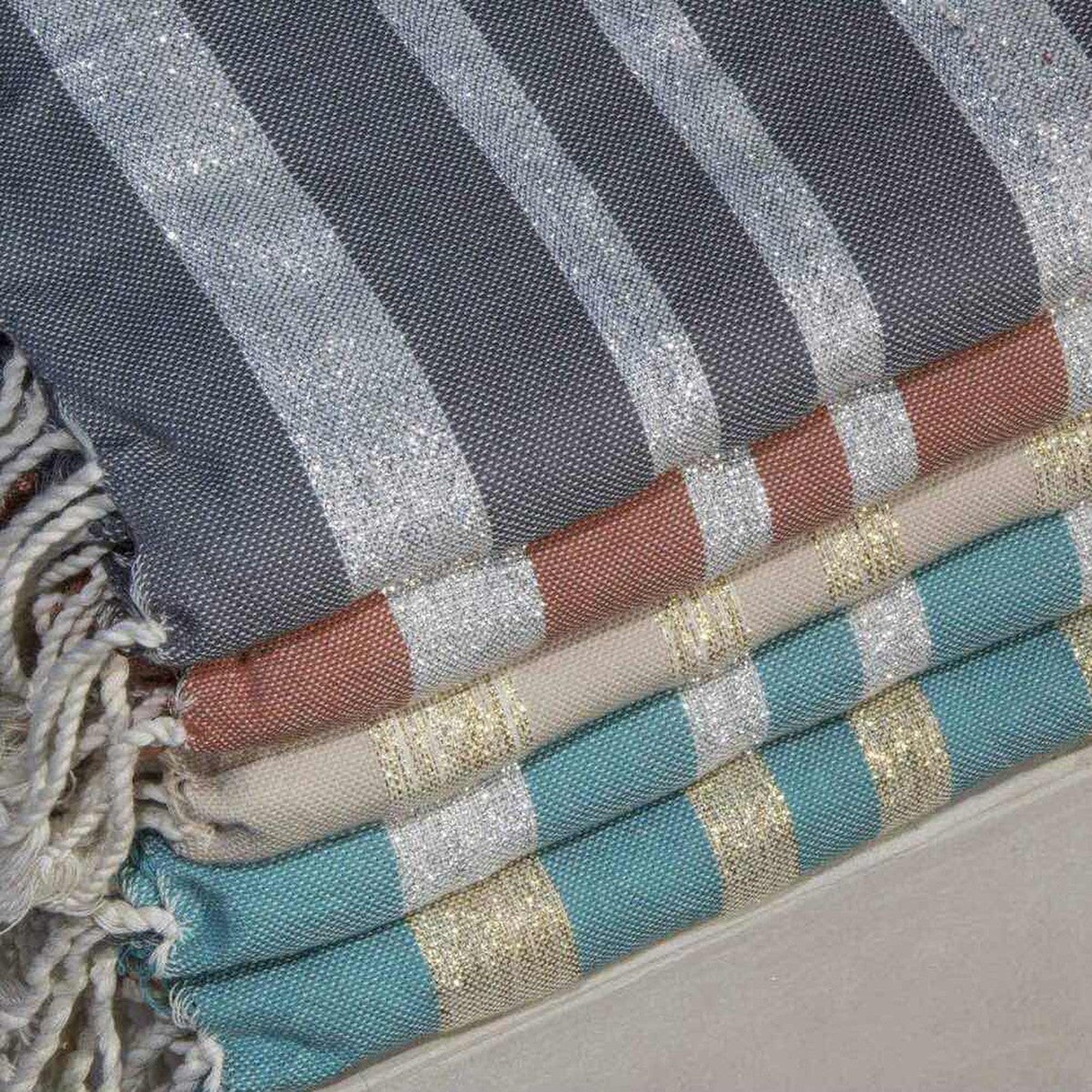 Honeycomb cotton fouta 100x200 HAMPTONS terracotta / silver