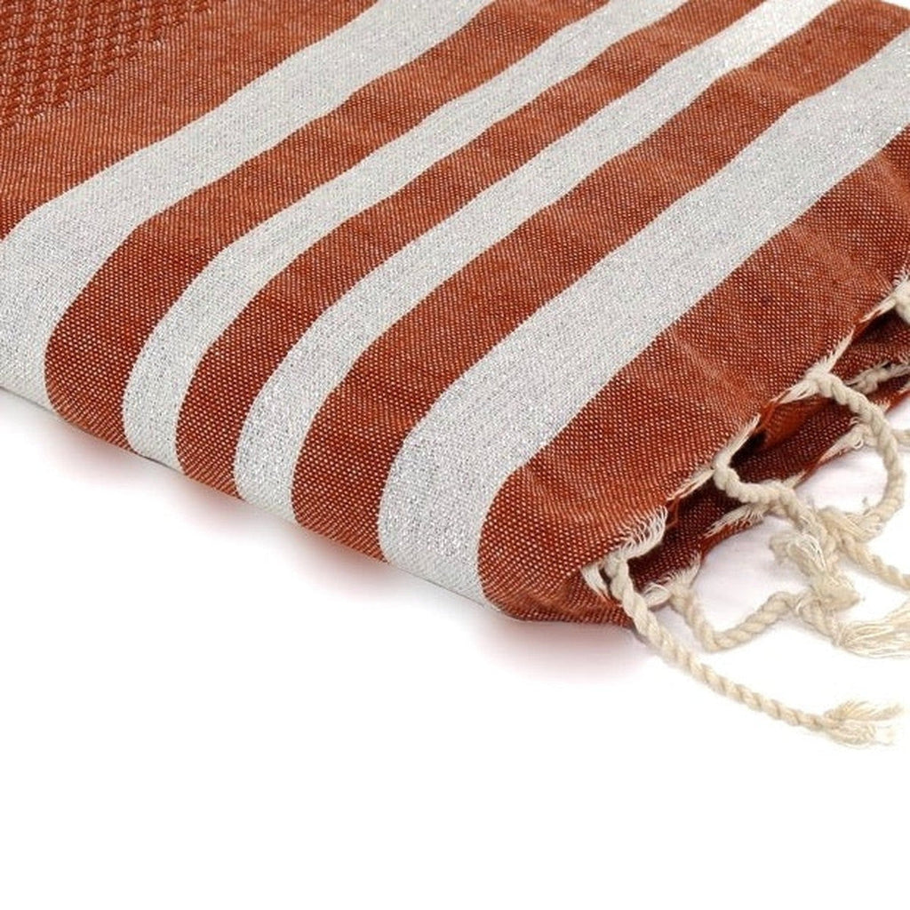 Honeycomb cotton fouta 100x200 HAMPTONS terracotta / silver