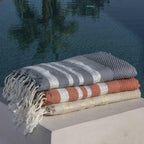 Honeycomb cotton fouta 100x200 HAMPTONS terracotta / silver