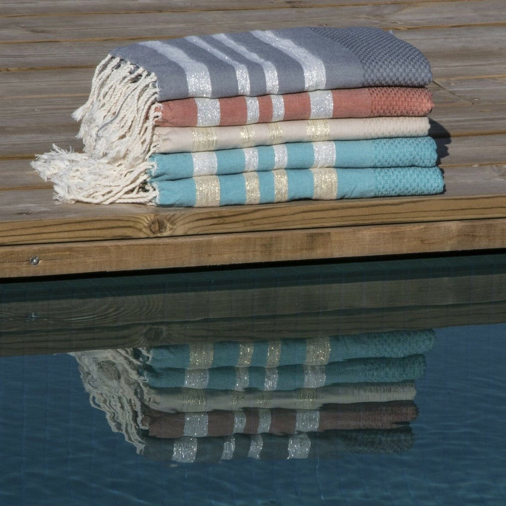 Honeycomb cotton fouta 100x200 HAMPTONS terracotta / silver