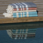 Honeycomb cotton fouta 100x200 HAMPTONS terracotta / silver