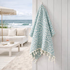 Fouta jacquard coton 100x200 FEUILLE vert sauge