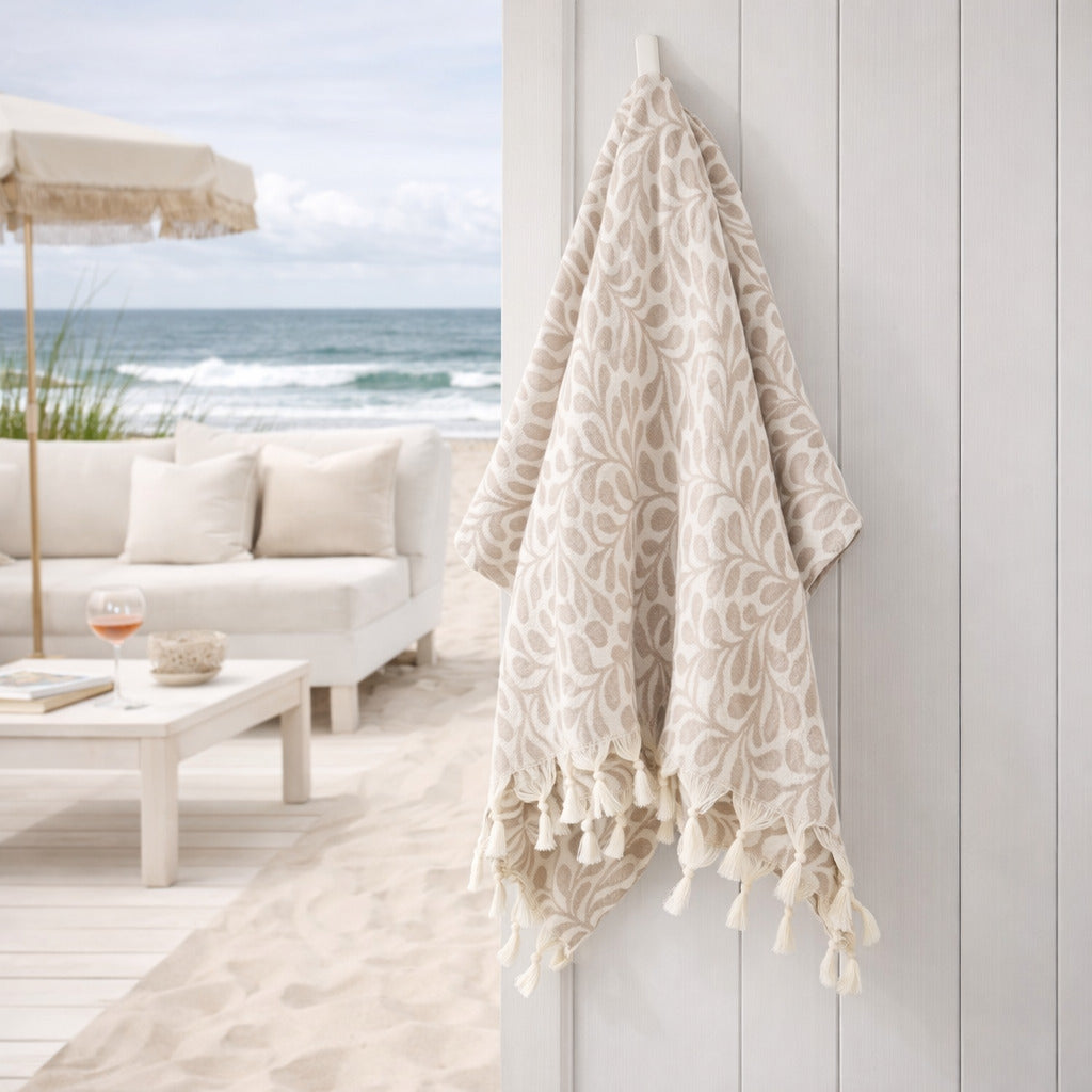 Jacquard Fouta - Cotton - Light Taupe - Leaf