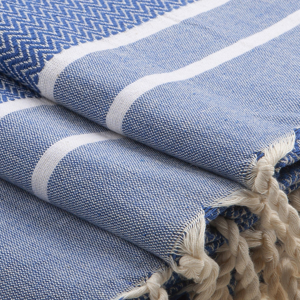 Foutas De Bain (1+2) Coton 100X200+2(50X80) Stockholm Bleu Grec / Blanc