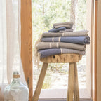 Foutas De Bain (1+2) Coton 100X200+2(50X80) Stockholm Bleu Grec / Blanc