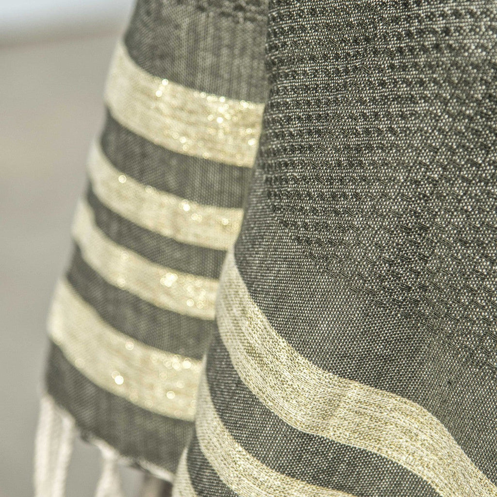 Honeycomb cotton fouta 100x200 HAMPTONS khaki green / gold