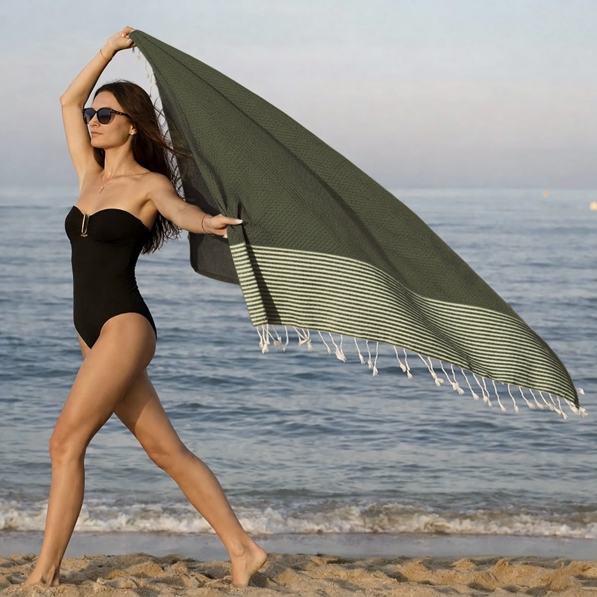 Ibiza - Fouta Nid D'Abeille - Vert Olive