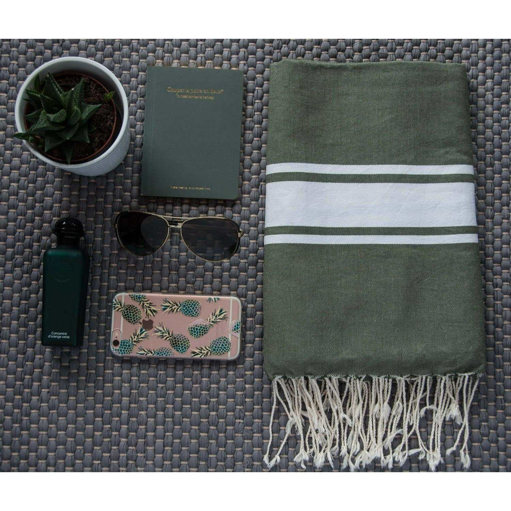Fouta XXL coton 200x200 ST TROPEZ vert kaki