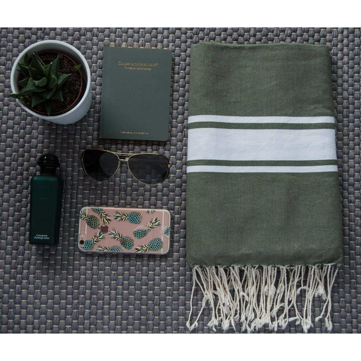 Fouta XXL coton 200x200 ST TROPEZ vert kaki