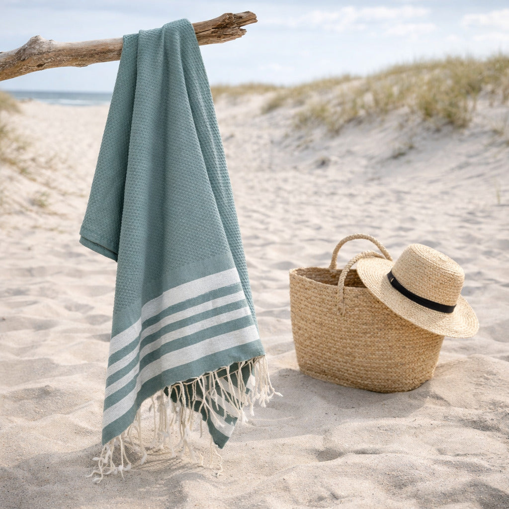 Honeycomb Fouta - Cotton - Sage Green / Silver - Hamptons