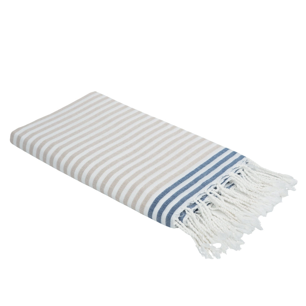Fouta Pareo - Algodón - Beige / Azul Denim - Bora Bora