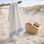Fouta Pareo - Algodón - Beige / Azul Denim - Bora Bora