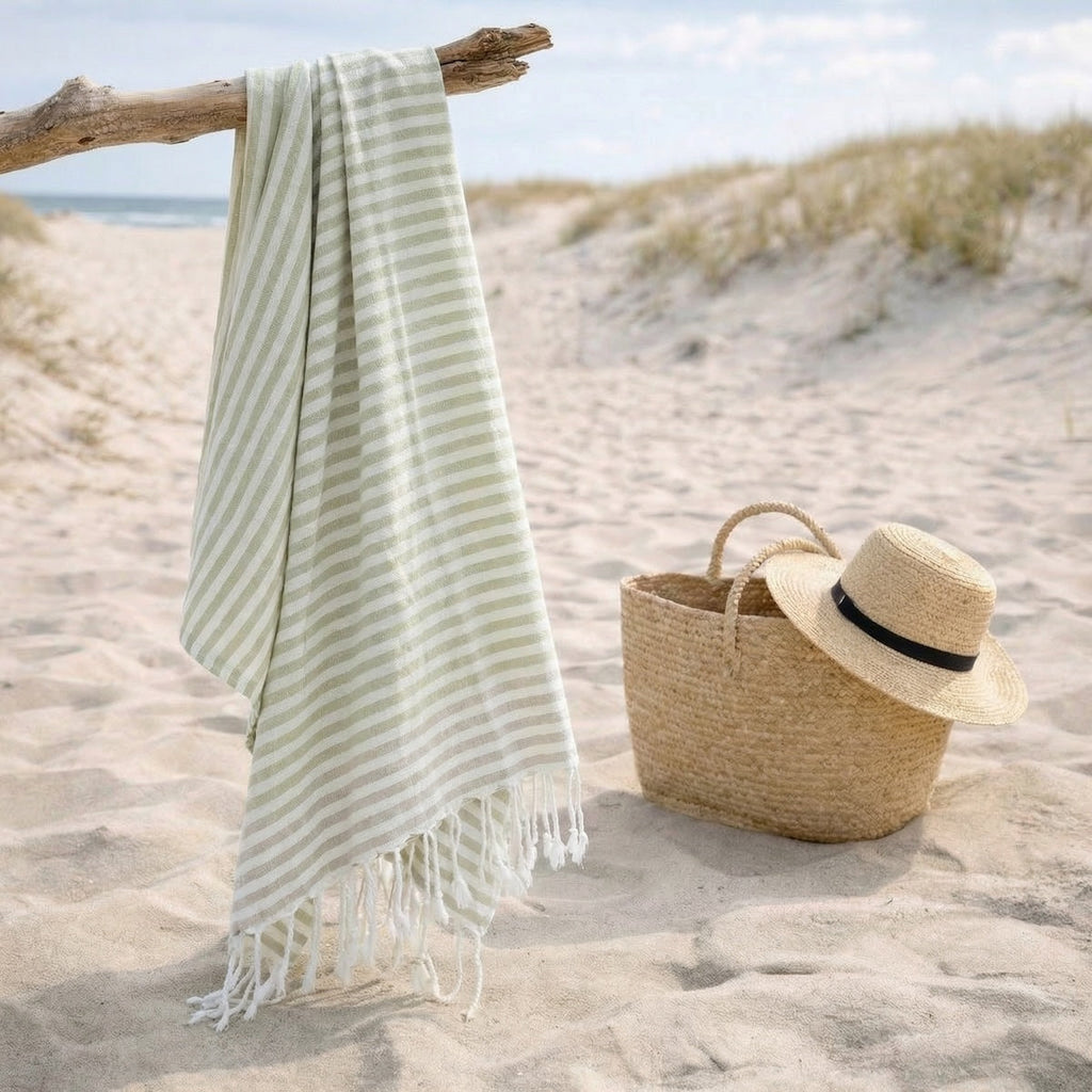 Fouta Pareo - Algodón - Verde Almendra / Taupe Claro - Bora Bora