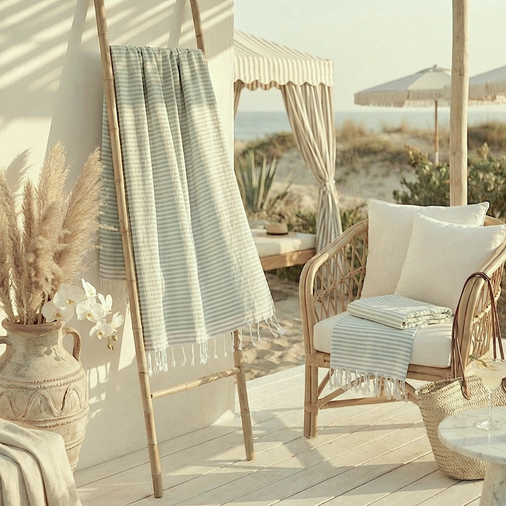 Fouta Pareo - Algodón - Verde Almendra / Taupe Claro - Bora Bora