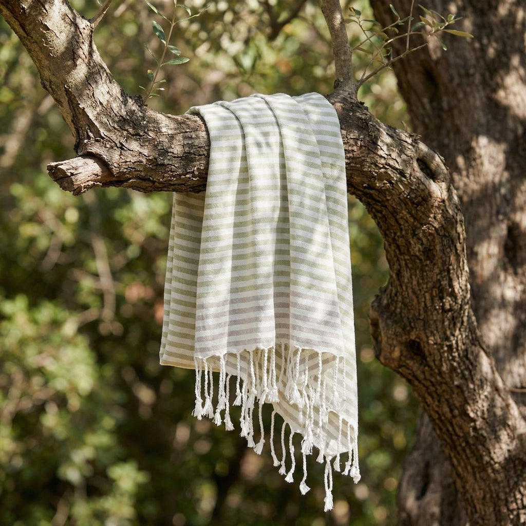 Fouta Pareo - Algodón - Verde Almendra / Taupe Claro - Bora Bora