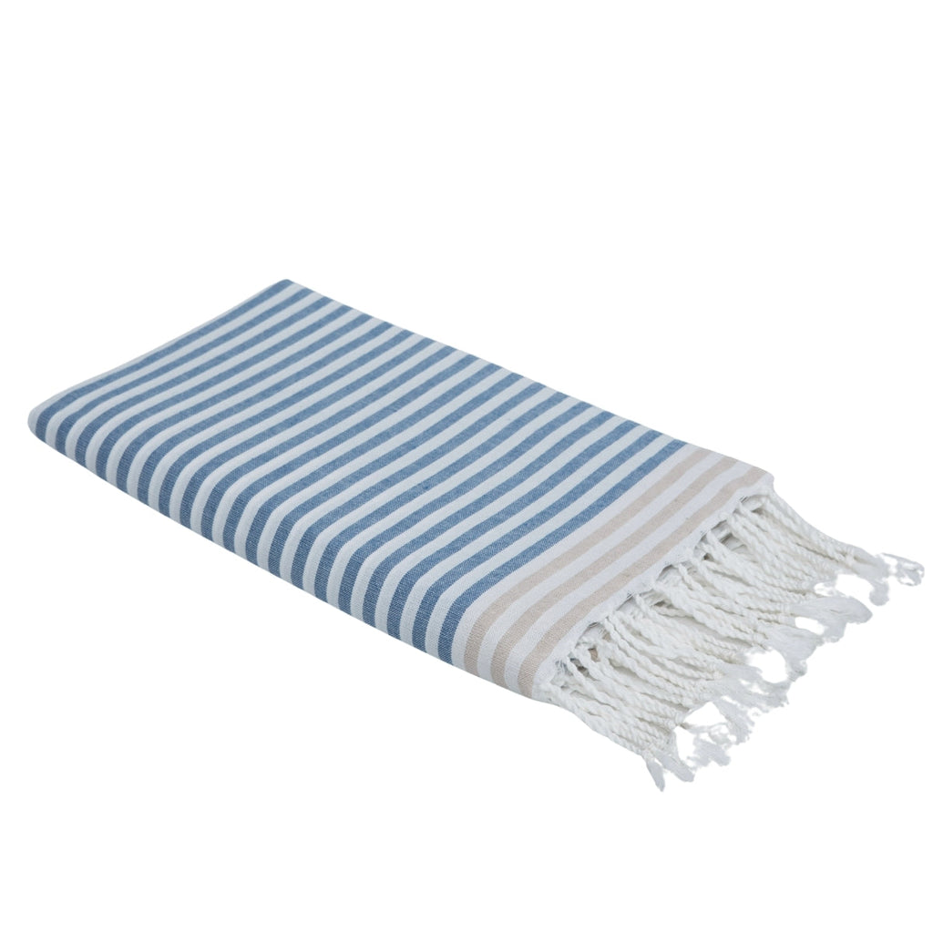 Fouta Pareo - Algodón - Azul Tormenta / Beige - Bora Bora