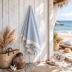 Fouta Pareo - Algodón - Azul Tormenta / Beige - Bora Bora