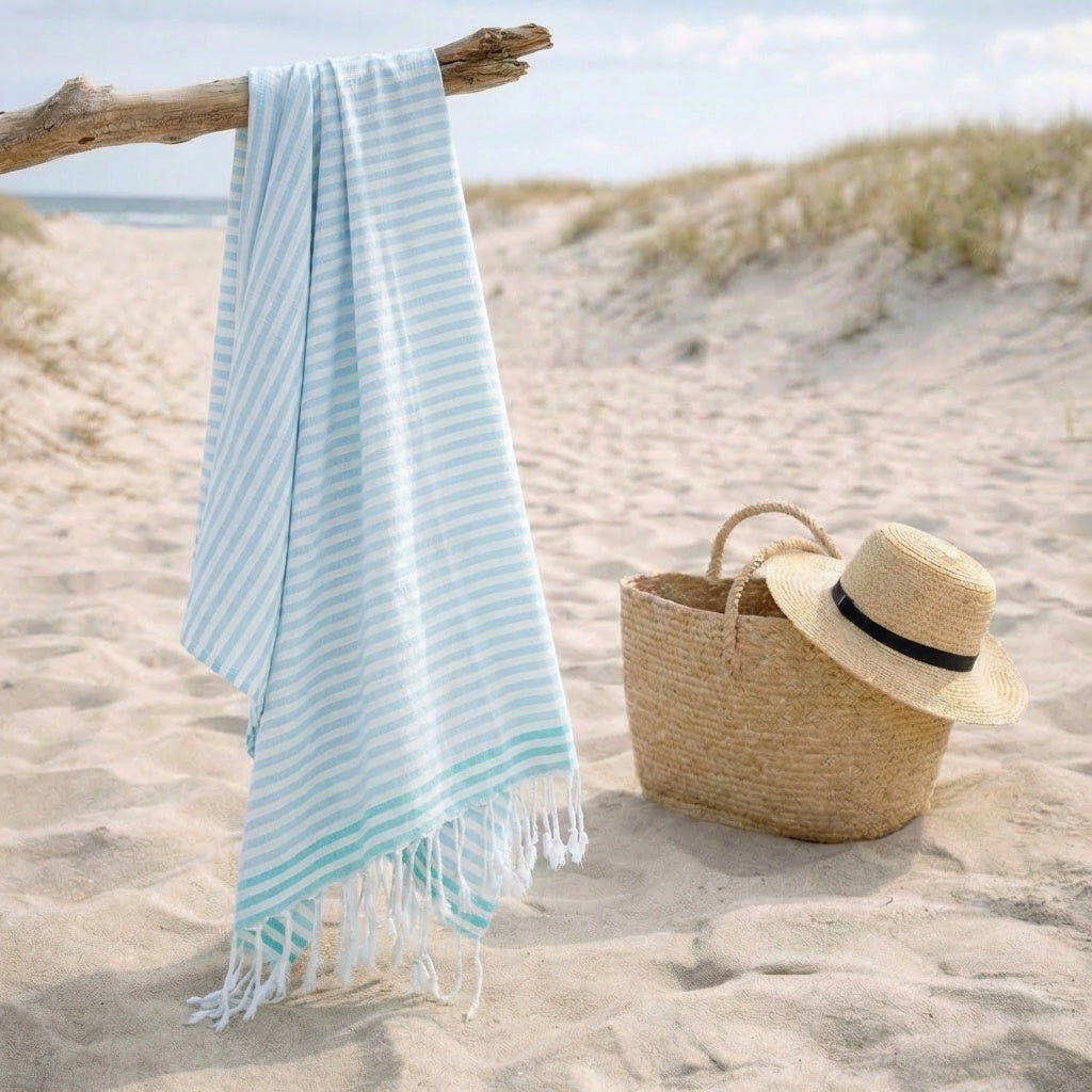 Fouta Pareo - Algodón - Azul Pálido / Verde Turquesa - Bora Bora