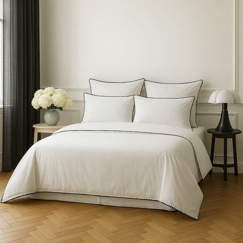 Parure Taies - Percale De Coton - Blanc / Noir - Zoé