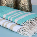 Fouta Nid D'Abeille Coton 100X200 Hamptons Vert Turquoise / Argent