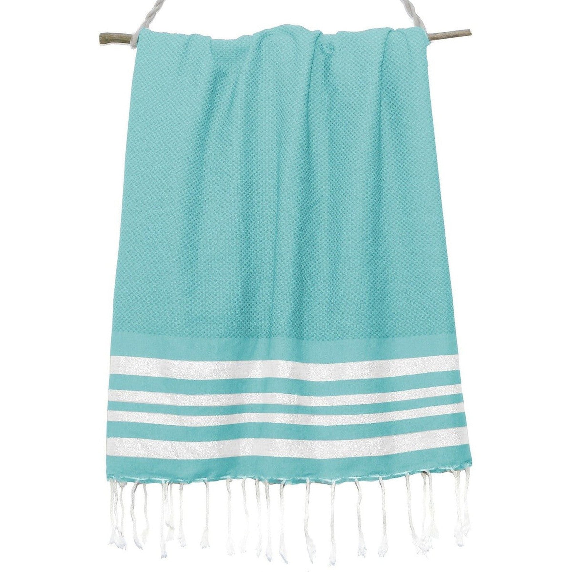 Fouta Nid D'Abeille Coton 100X200 Hamptons Vert Turquoise / Argent