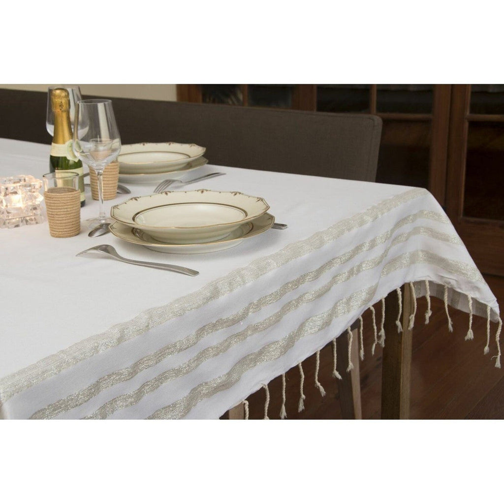 Cotton tablecloth 170x170 HAMPTONS white / silver