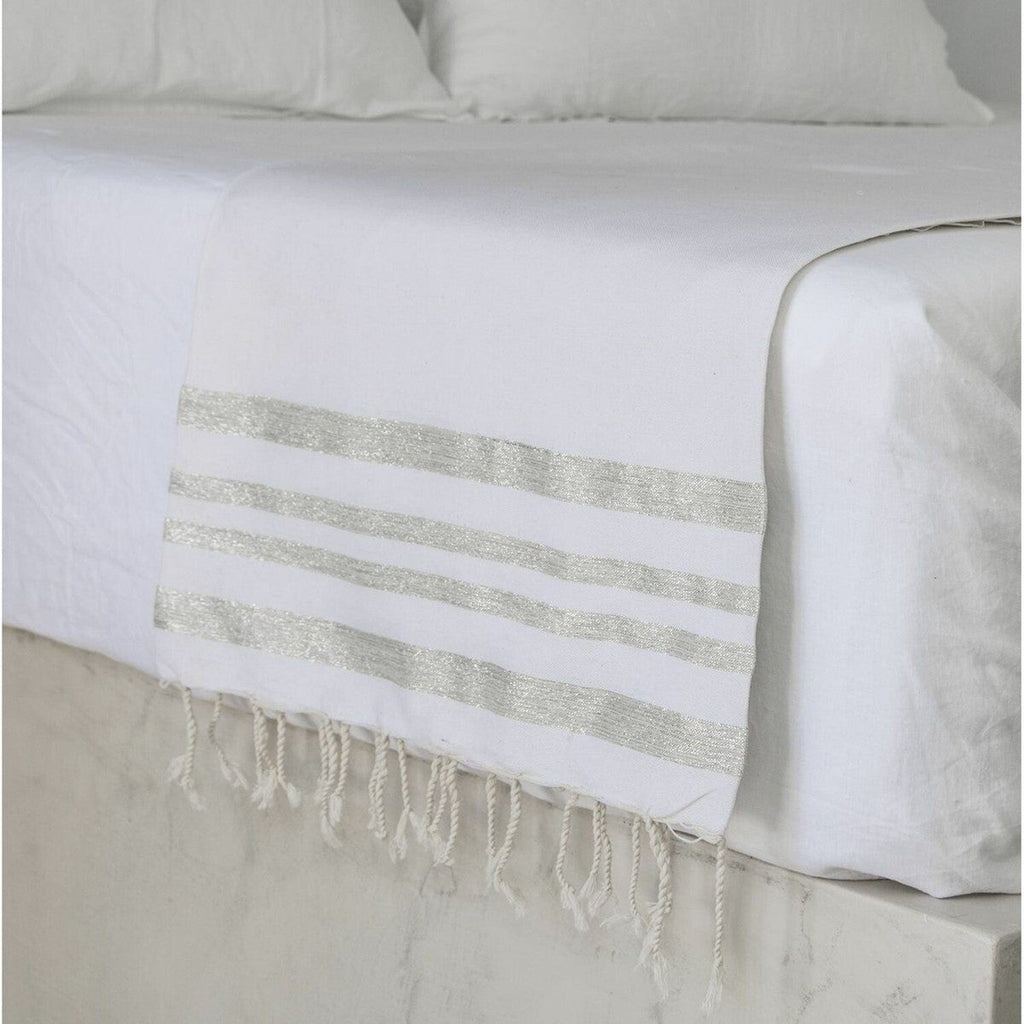 Cotton tablecloth 170x170 HAMPTONS white / silver