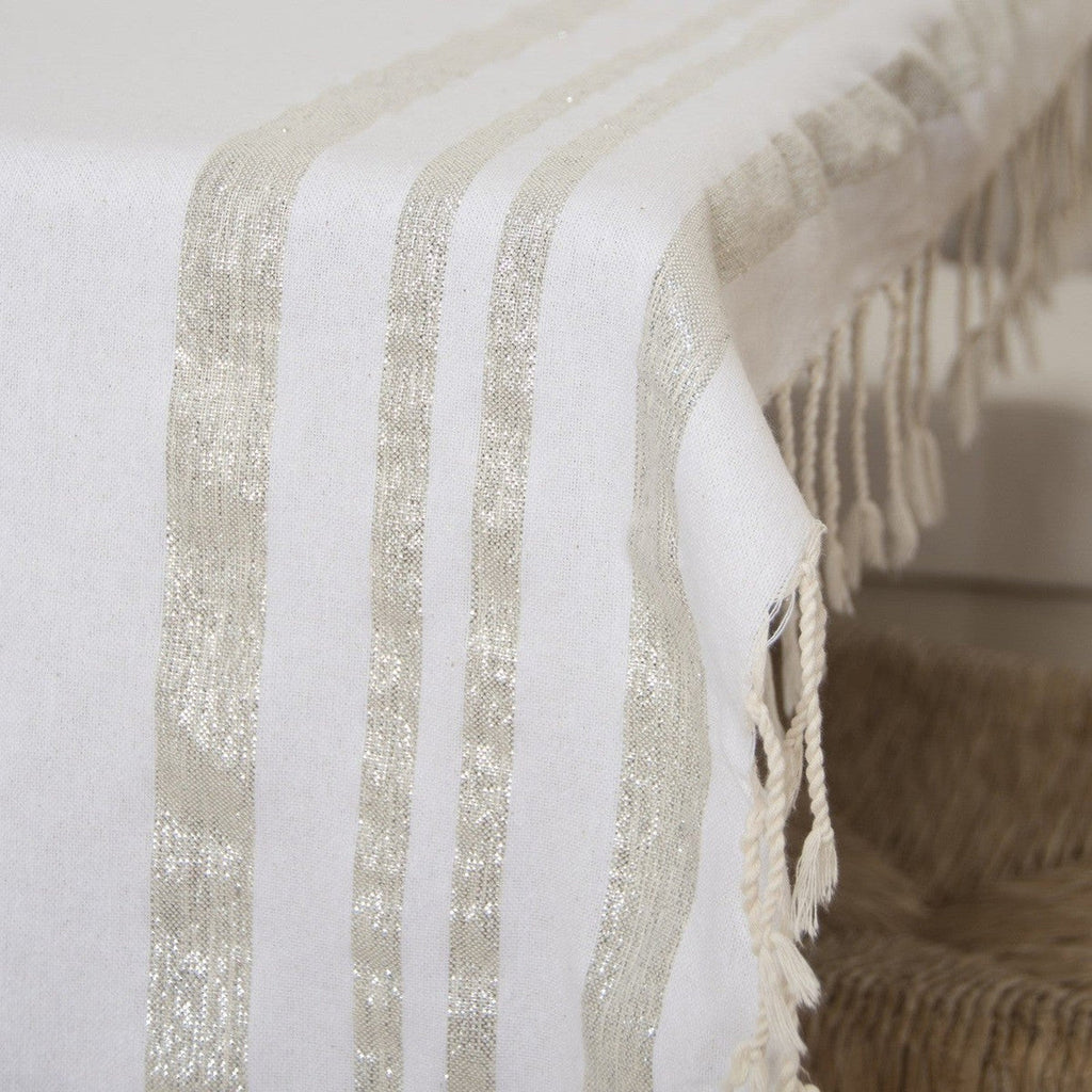 Cotton tablecloth 170x170 HAMPTONS white / silver